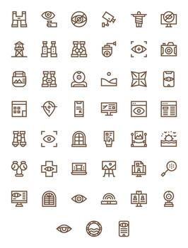 45 Icons for View featuring 128x128 Grid Fitted Bold Line Graphics vector