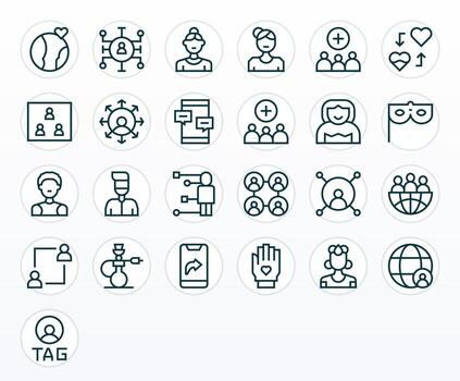 25 High Resolution Regular Line Grid Fitted Icons for Social Projects vector