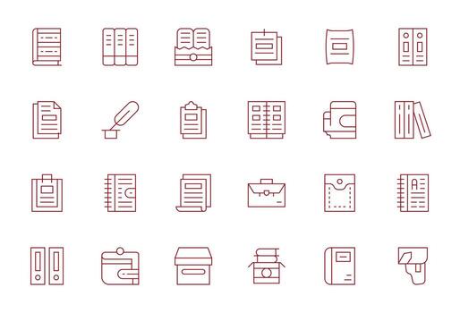 24 Icons for Binder featuring 128x128 Pixel Optimized Thin Line Graphics vector