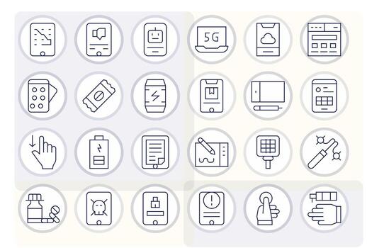24 Icons for Tablet optimized in Pixel Aligned Retina Ready Thin Line resolution vector