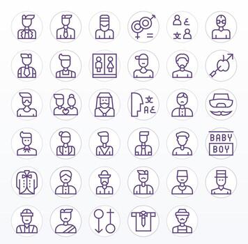 35 High Resolution Regular Line Icons for Male with Pixel Optimized precision vector