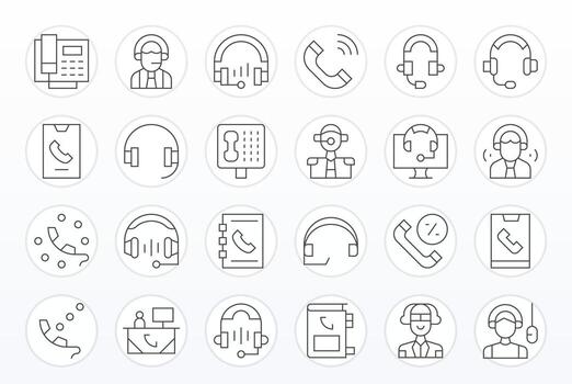 Call Center Icon Arsenal with 24 64x64 Thin Line Pixel Optimized designs vector