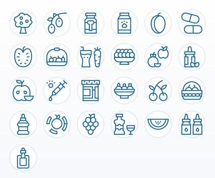 Vitamins Comprehensive Bundle with 25 Grid Fitted Regular Line 128x128 Icons vector