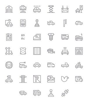 40 High Resolution Icons for Automobile in Grid Fitted Thin Line Format vector