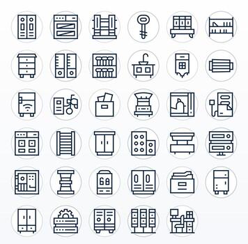 35 Regular Line Icons for Cabinet in crisp High Resolution PIXEL Perfect resolution vector