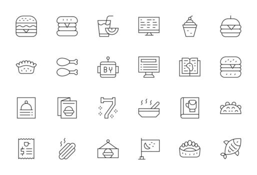 24 monitor Perfecto Delgado línea íconos desde menú colección vector