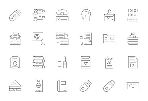 24 Pixel Aligned Thin Line Icons designed for Information Storage Interface vector