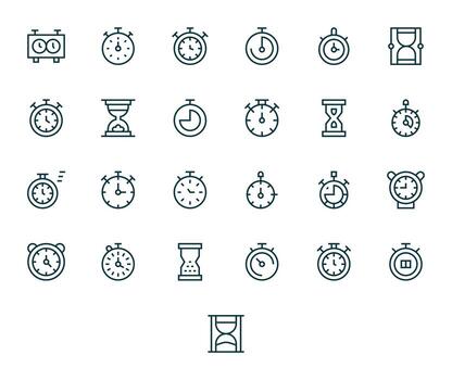 25 64x64 Regular Line Icons optimized for Elapsed Time Editable display vector