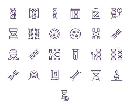 Genetics Premium Bundle with 25 64x64 Pixel Optimized Regular Line Icons vector