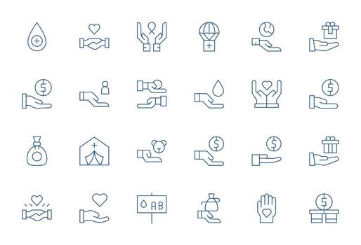24 Thin Line Icons from Donation in 64x64 Pixel Optimized Quality vector