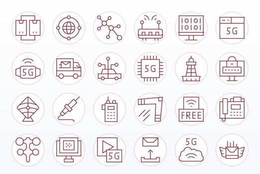 24 Pixel Aligned Icons themed around Data Transmission in Retina Ready Thin Line format vector