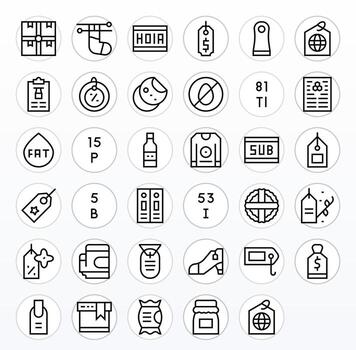 35 64x64 Regular Line Icons optimized for Label Display Perfect display vector