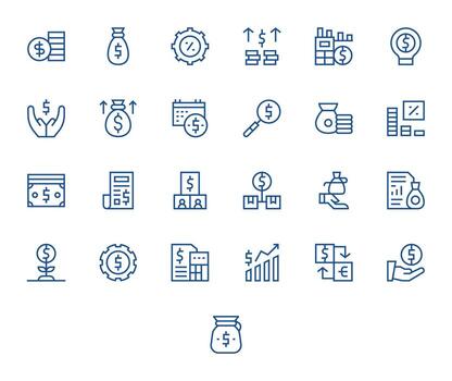 Profit Design Icons featuring 25 Pixel Optimized Regular Line Style vector