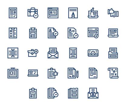 sumisión icono conjunto con 28 negrita línea 128x128 cuadrícula equipado gráficos vector