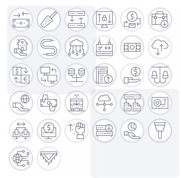Transfer Scalable Set featuring 32 Grid Fitted Thin Line Retina Ready Icons vector