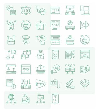 Data Transfer Graphics featuring 40 Thin Line Pixel Optimized 64x64 Designs vector