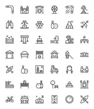 Recreation Visual Pack containing 42 Regular Line Pixel Aligned Icons vector