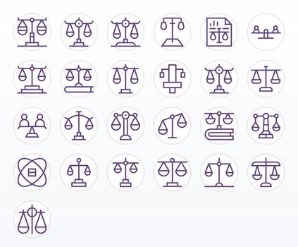 justicia diseño íconos presentando 25 cuadrícula equipado regular línea estilo vector