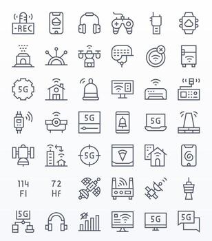 Wireless 256x256 Icon Pack with 42 Regular Line PIXEL Perfect Elements vector