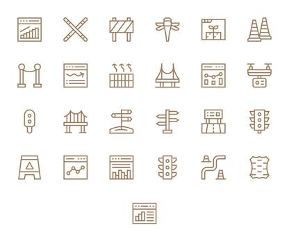 Traffic Icon Library with 25 Regular Line High Resolution Pixel Optimized Designs vector