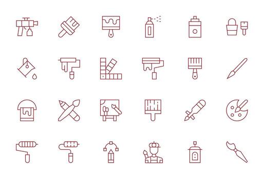 24 High Resolution Pixel Aligned Icons for Paint in Thin Line Theme vector