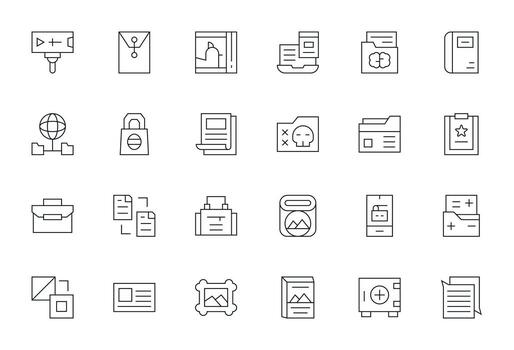24 High Resolution Thin Line Icons optimized for Folder Pixel Aligned display vector