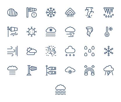 25 256x256 regular línea íconos para meteorológico con píxel optimizado precisión vector