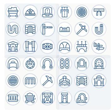 Tunnel Icon Set with 35 Regular Line 128x128 Pixel Aligned Graphics vector