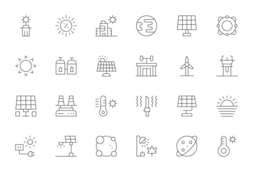 solar icono repositorio conteniendo 24 Delgado línea retina Listo píxel optimizado gráficos vector