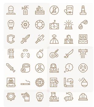 42 Pixel Aligned Icons themed around Danger in Retina Ready Regular Line format vector