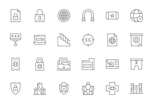 24 PIXEL Perfect Icons themed around Access in Retina Ready Thin Line format vector