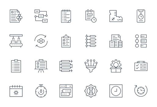 Thin Line Pixel Optimized Icons from Workflow Set with 24 128x128 Icons vector
