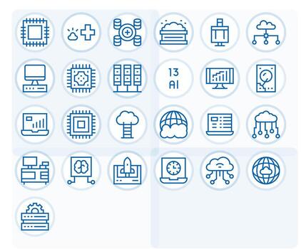 25 Retina Ready Regular Line Icons for Computing with Grid Fitted precision vector
