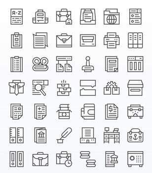 Documents Comprehensive Bundle with 42 Pixel Aligned Regular Line High Resolution Icons vector