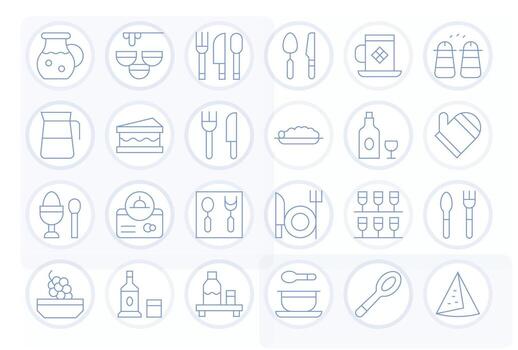Tableware Digital Pack containing 24 Pixel Optimized Thin Line 128x128 Icons vector