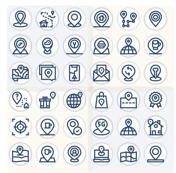 Geolocation Icon Collection featuring 36 Display Perfect High Resolution Bold Line Designs vector