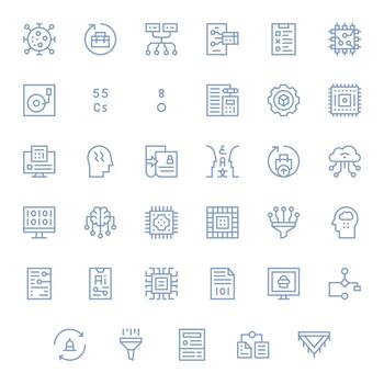 Data Processing Comprehensive Bundle with 35 Pixel Optimized Regular Line Retina Ready Icons vector