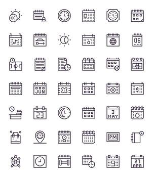42 Regular Line Pixel Optimized Icons crafted for Calendar 64x64 applications vector