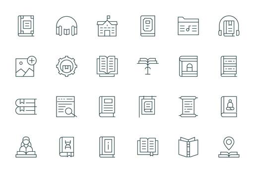 24 Thin Line Icons for Library in crisp 128x128 Editable resolution vector