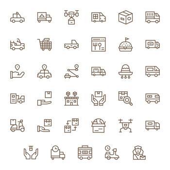 35 High Resolution Icons for Delivery Service with Pixel Optimized Regular Line clarity vector