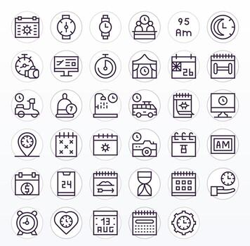 calendario profesional conjunto con 35 regular línea píxel optimizado 64 x 64 íconos vector