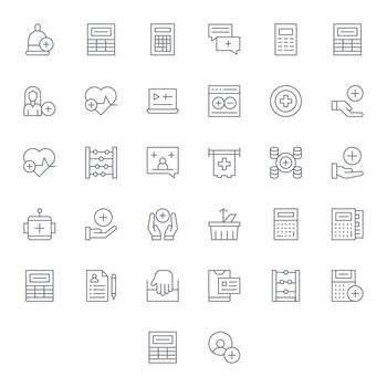 añadir exhaustivo haz con 32 cuadrícula equipado Delgado línea 128x128 íconos vector