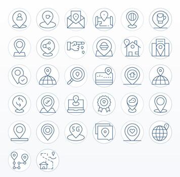 Geolocation Icon Set with 32 Thin Line 64x64 Detail Enhanced Graphics vector