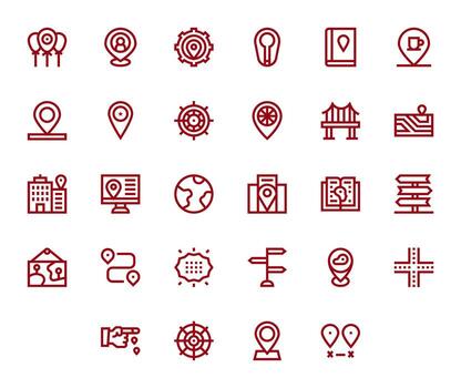 28 Pixel Aligned Bold Line Icons from Map Collection vector