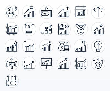 Upward Trend Icon Arsenal with 25 High Resolution Regular Line Display Perfect designs vector