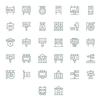 Signage Scalable Set featuring 32 Pixel Aligned Thin Line 128x128 Icons vector