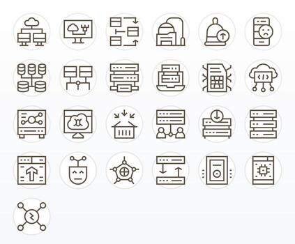25 píxel Perfecto regular línea íconos diseñado para servidor interfaz vector