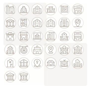 Establishment Pixel Optimized Set with 32 128x128 Thin Line Icons vector