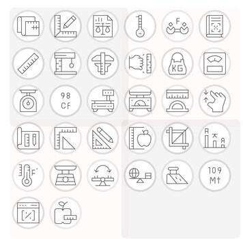 32 High Resolution Icons for Scale in Pixel Aligned Thin Line Format vector