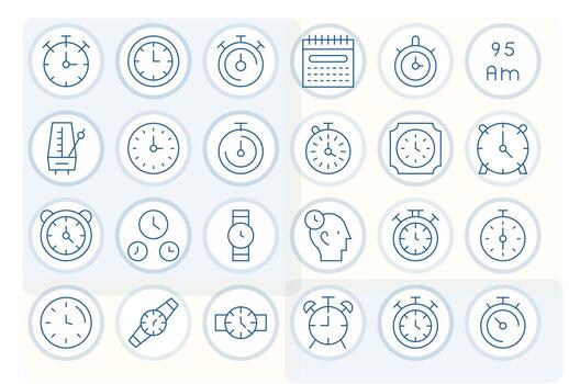 Timekeeping Ultimate Package with 24 Retina Ready Thin Line Pixel Optimized Icons vector